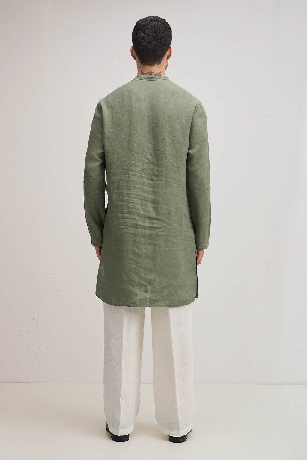 Irish Linen Kurta - Olive Green