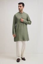 Irish Linen Kurta - Olive Green