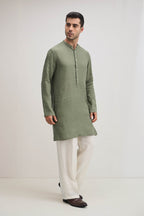 Irish Linen Kurta - Olive Green