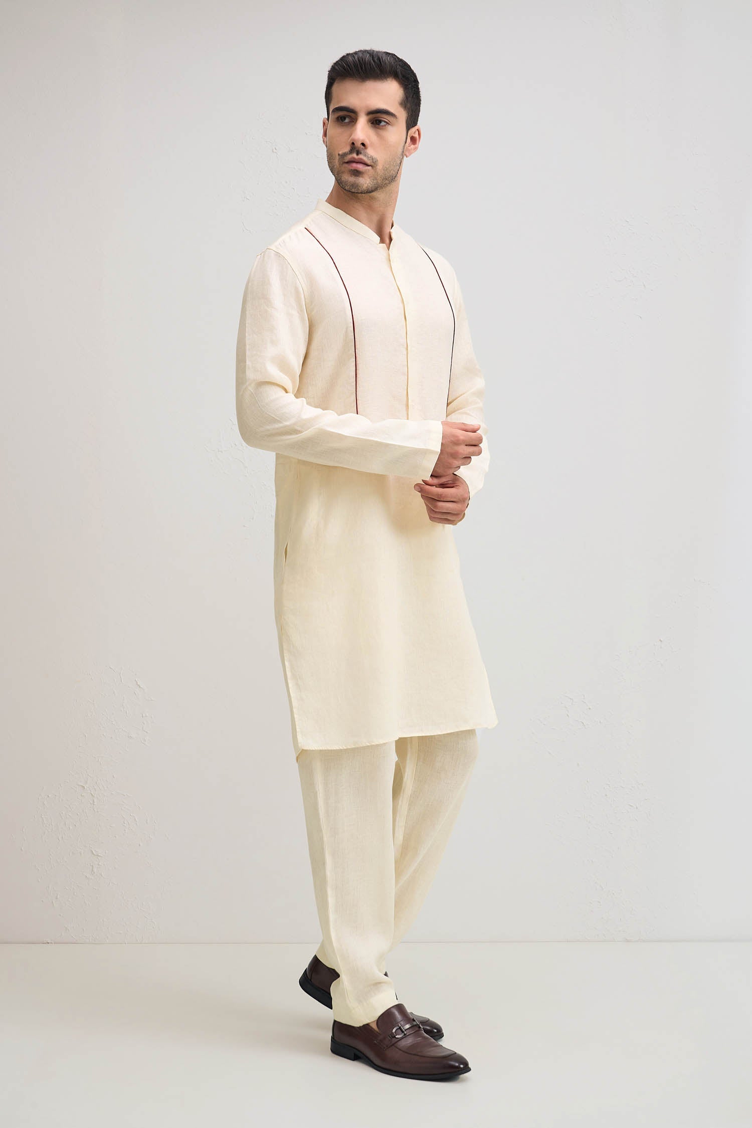 Irish Linen Kurta - Ivory Hue