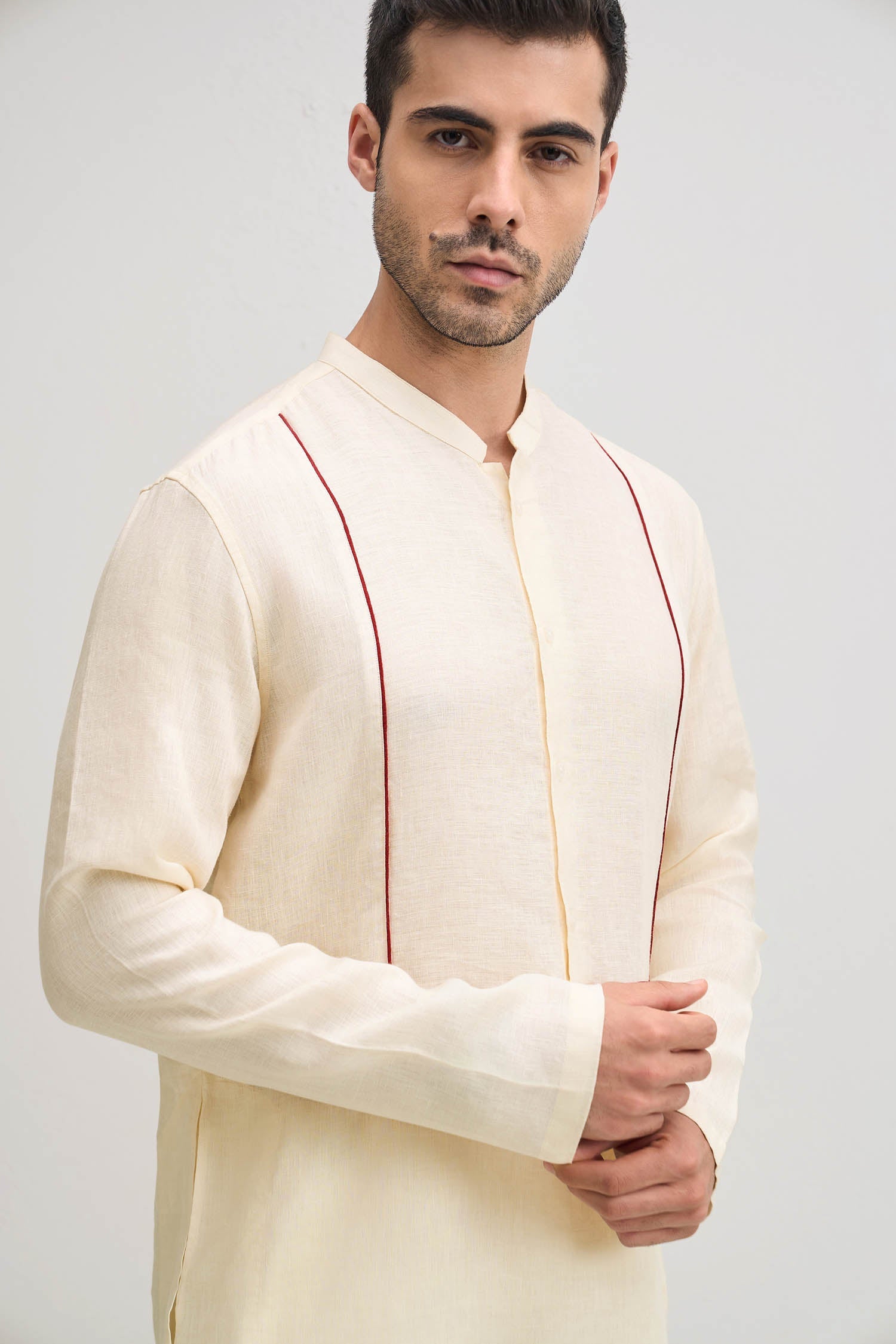 Irish Linen Kurta - Ivory Hue