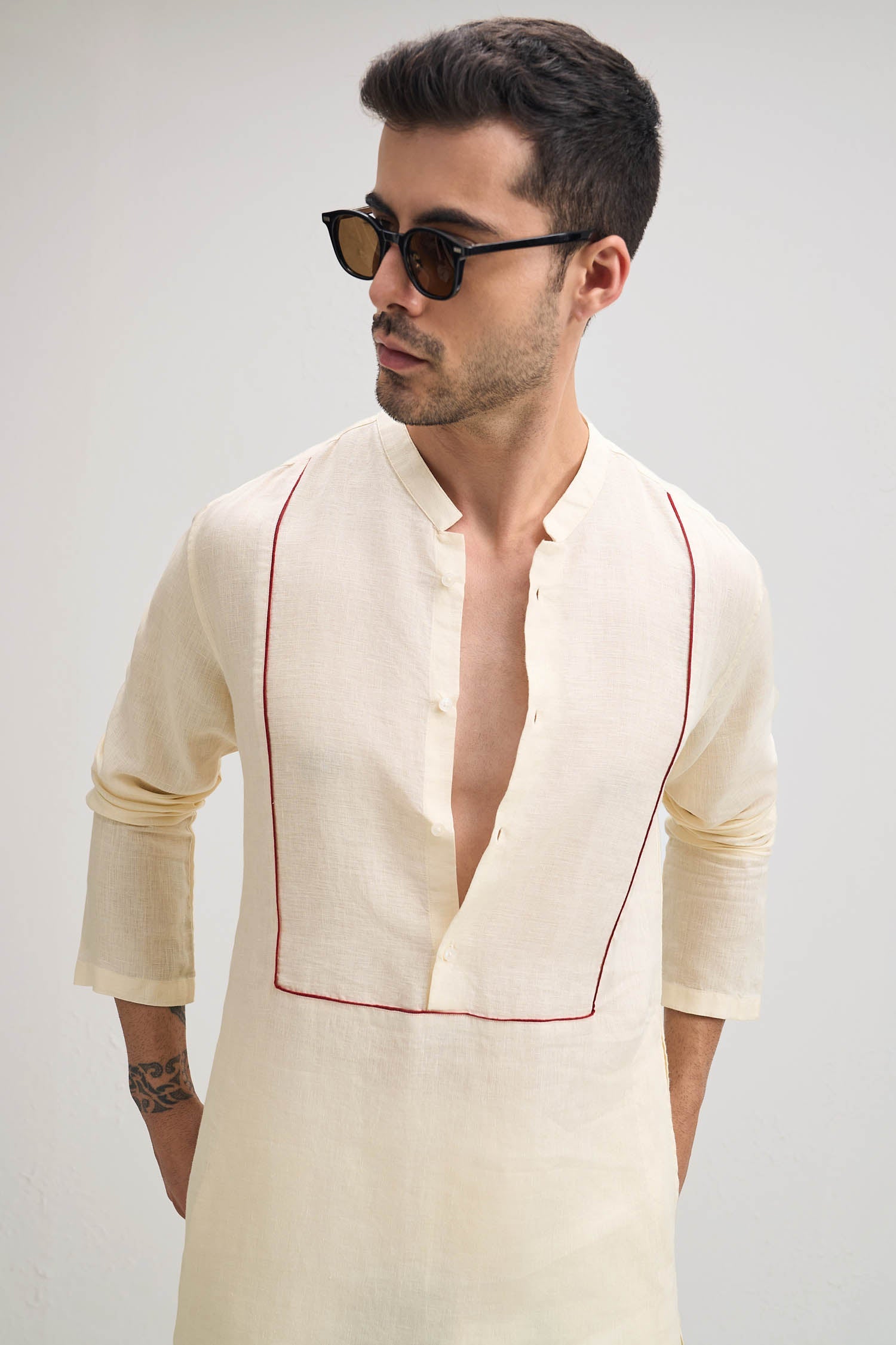 Irish Linen Kurta - Ivory Hue
