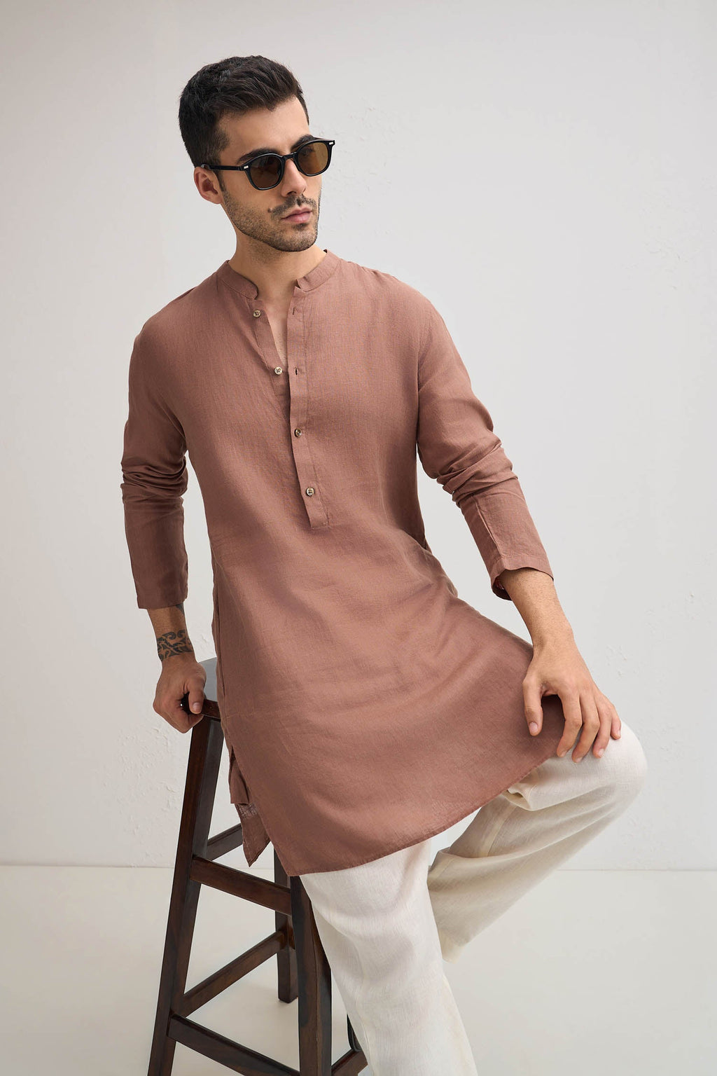 Irish Linen Kurta - Mocha(Brown)