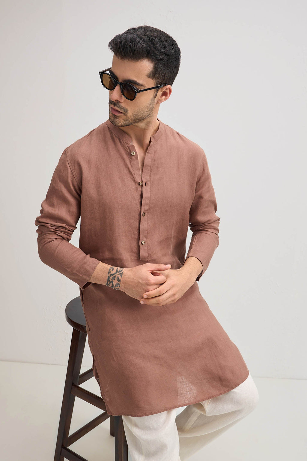 Irish Linen Kurta - Mocha(Brown)