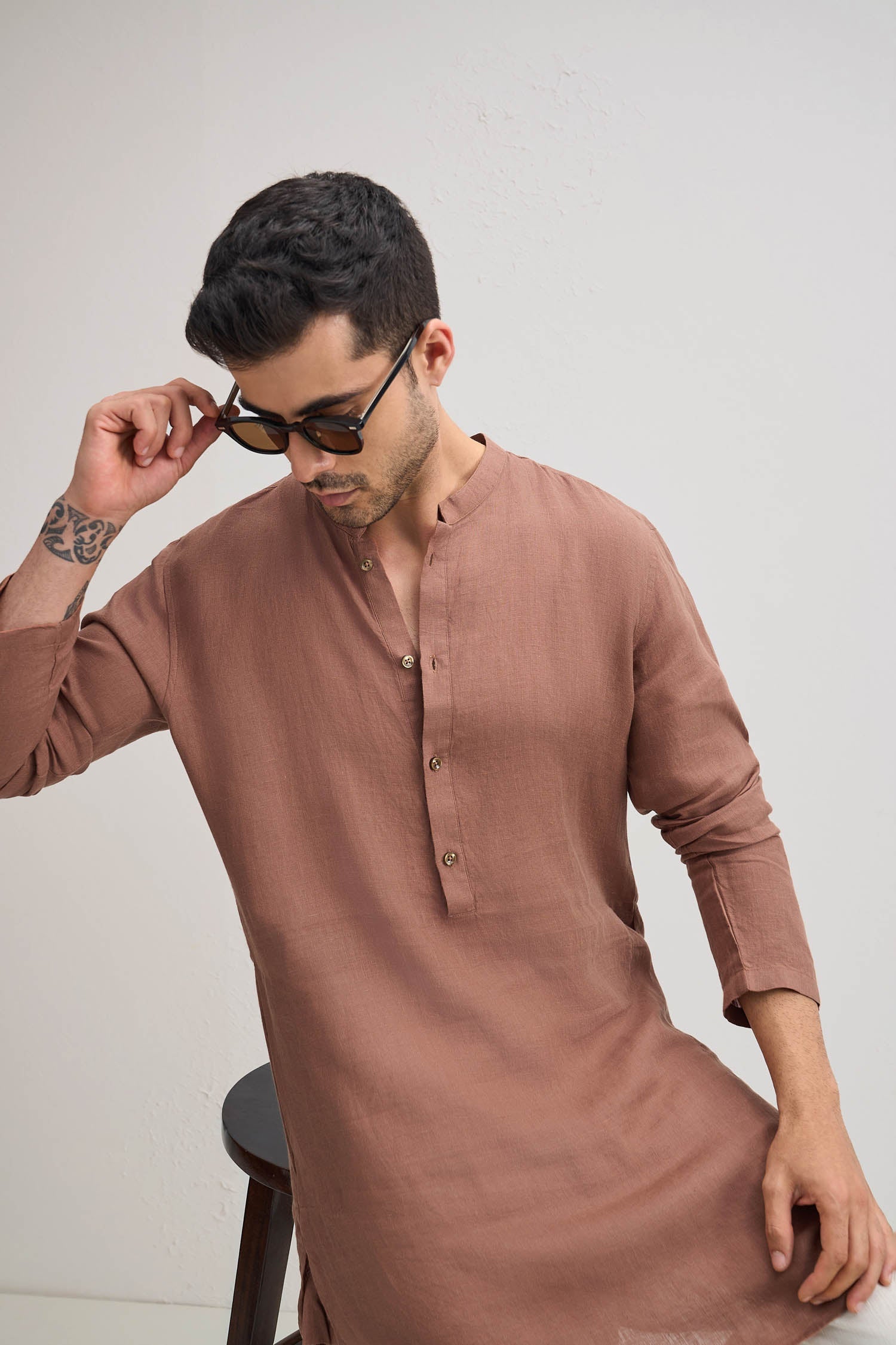 Irish Linen Kurta - Mocha(Brown)