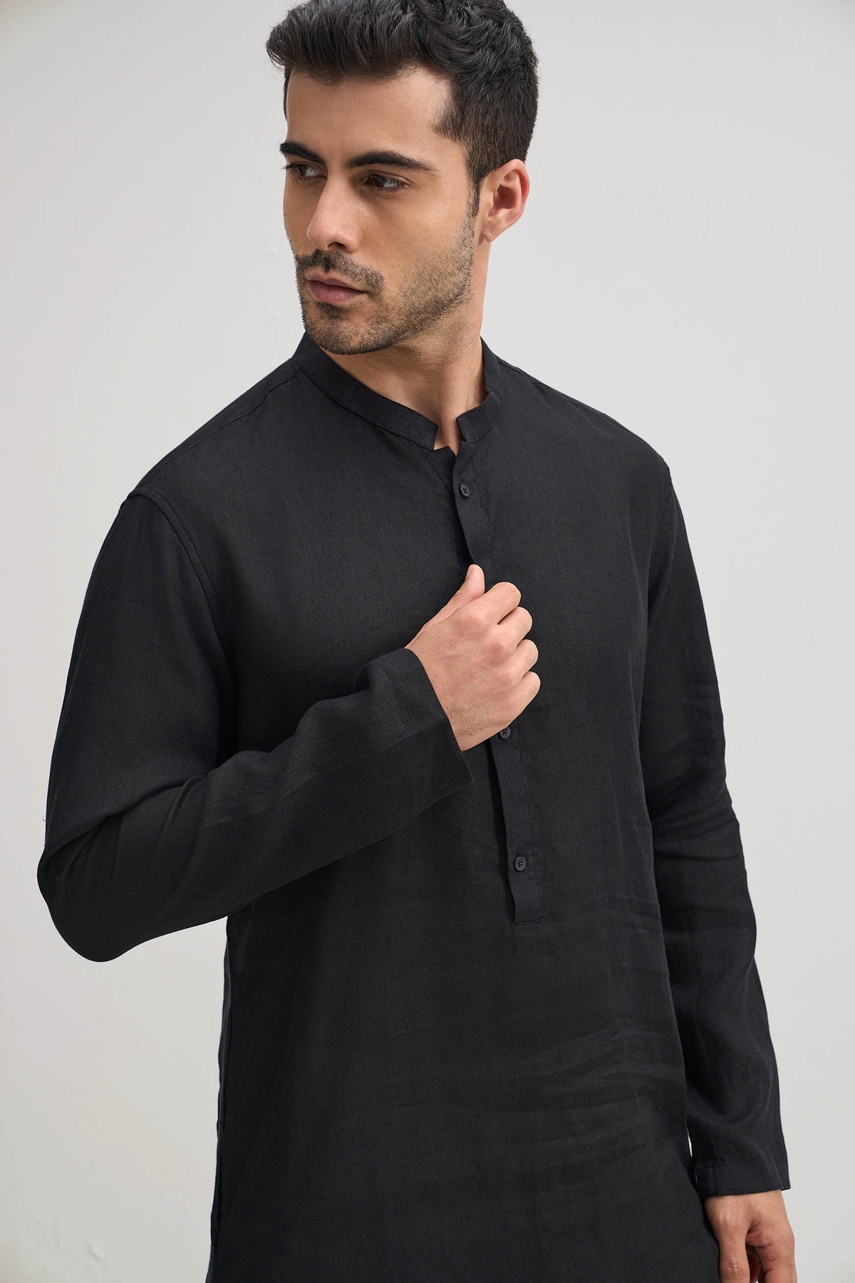Irish Linen Kurta - Black