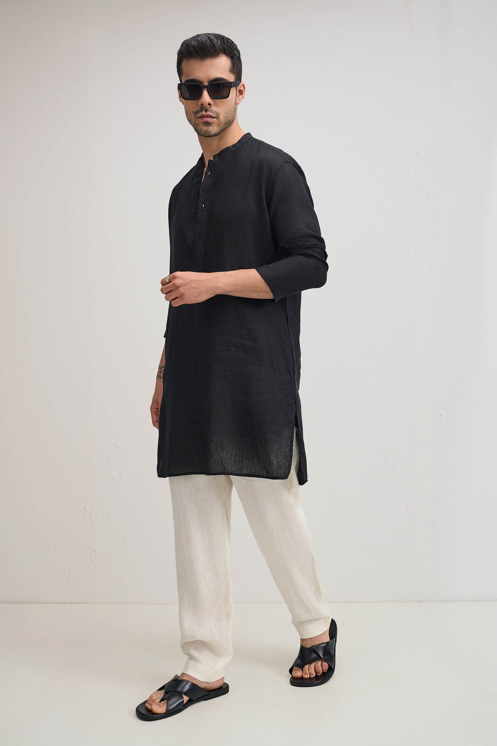 irish Linen Kurta - Black