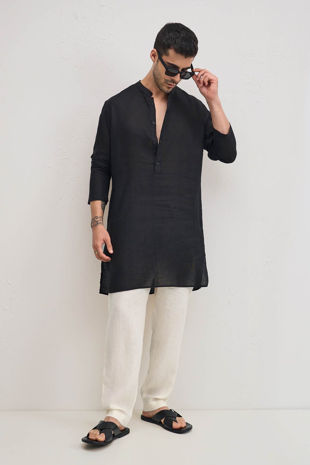 Irish Linen Kurta - Black