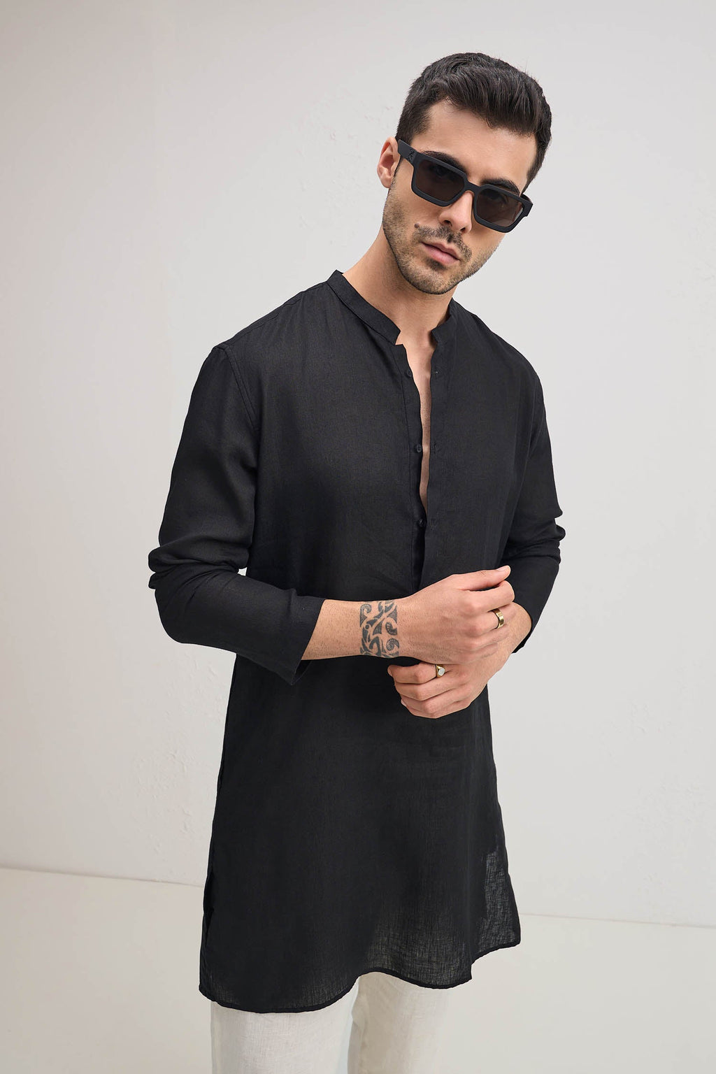 irish Linen Kurta - Black