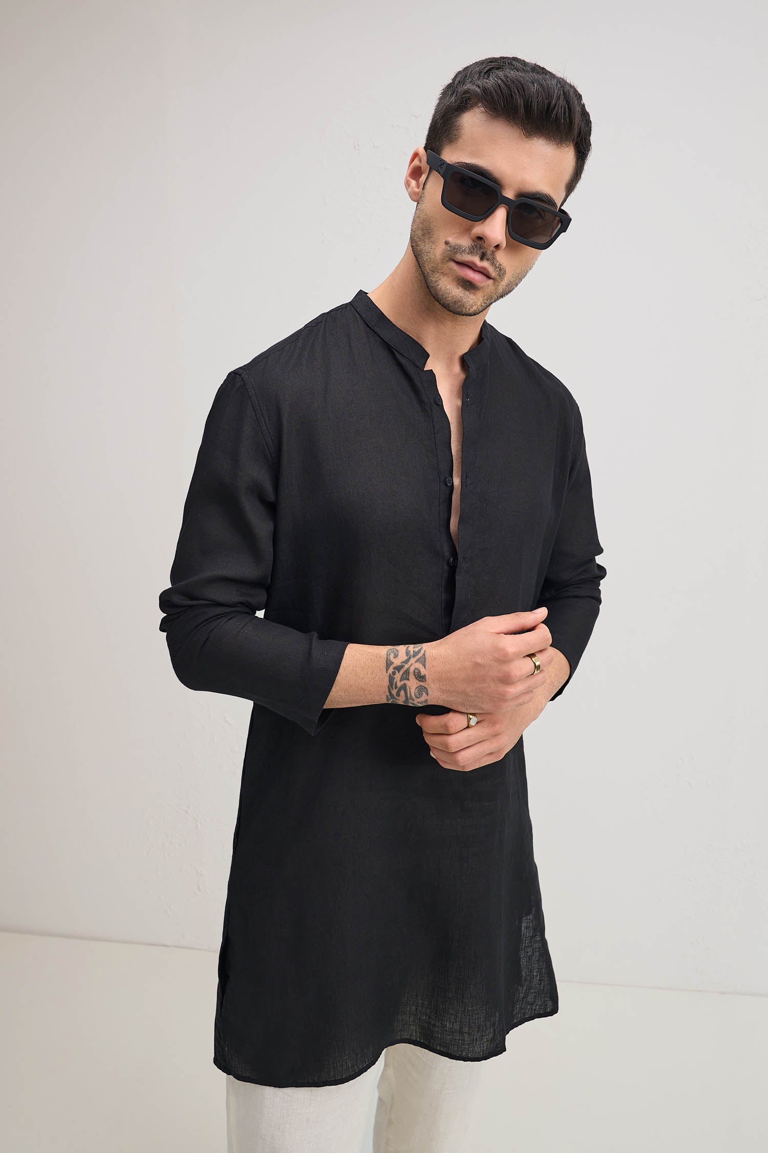 irish Linen Kurta - Black