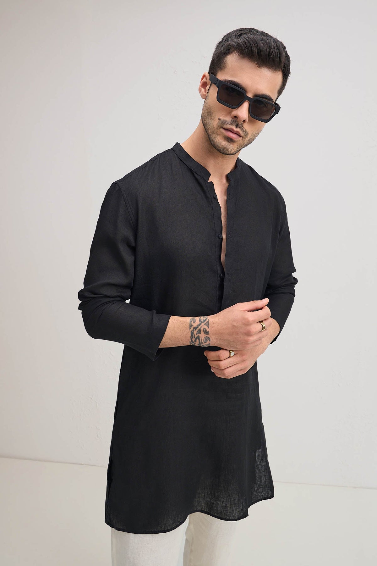 Irish Linen Kurta - Black