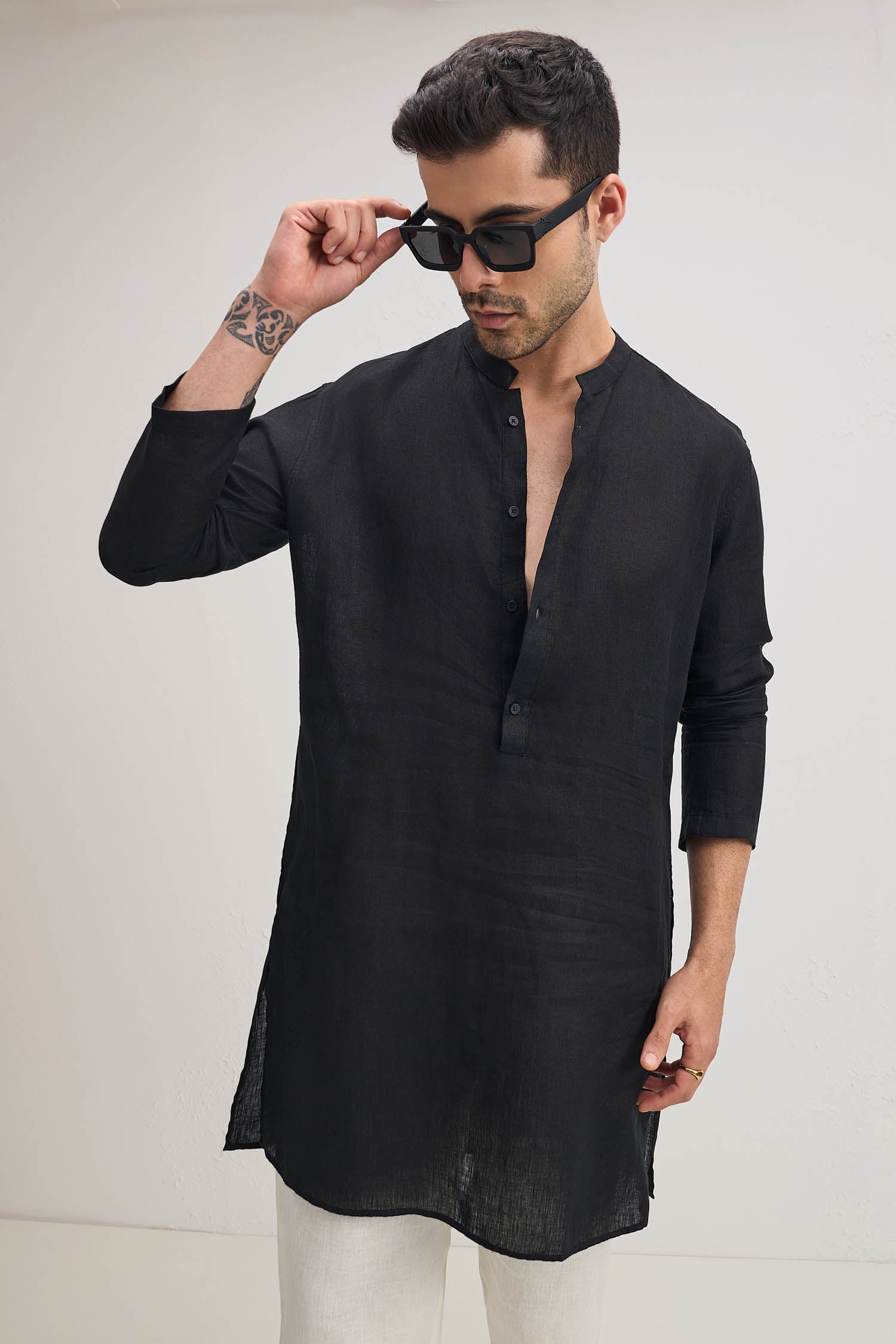 irish Linen Kurta - Black