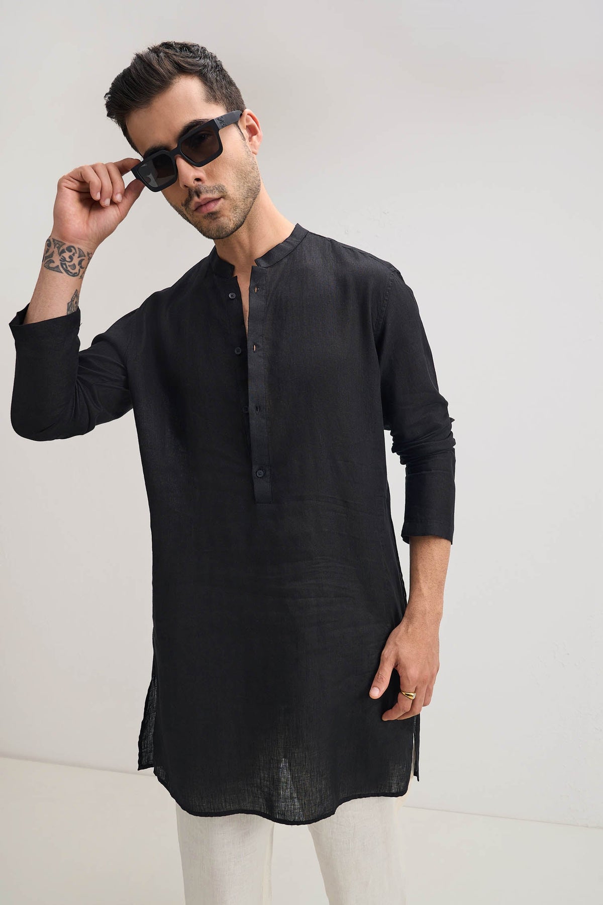 Irish Linen Kurta - Black
