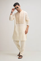 Ivory With Beige-irish Linen Kurta - Ivory