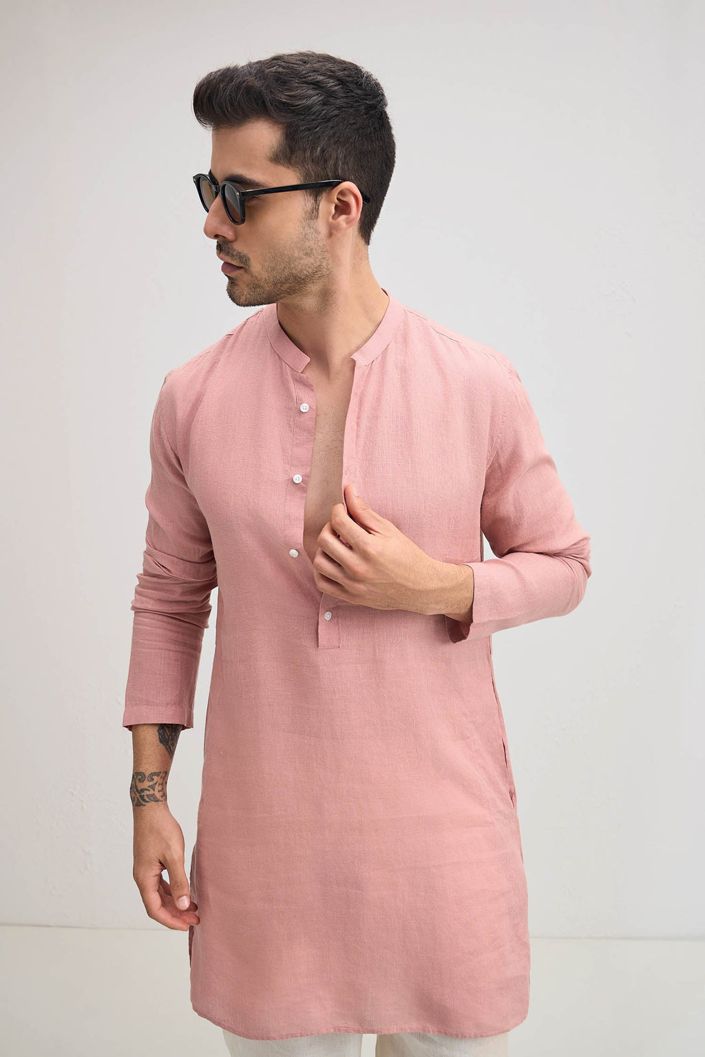 irish Linen Kurta - Rose Pink