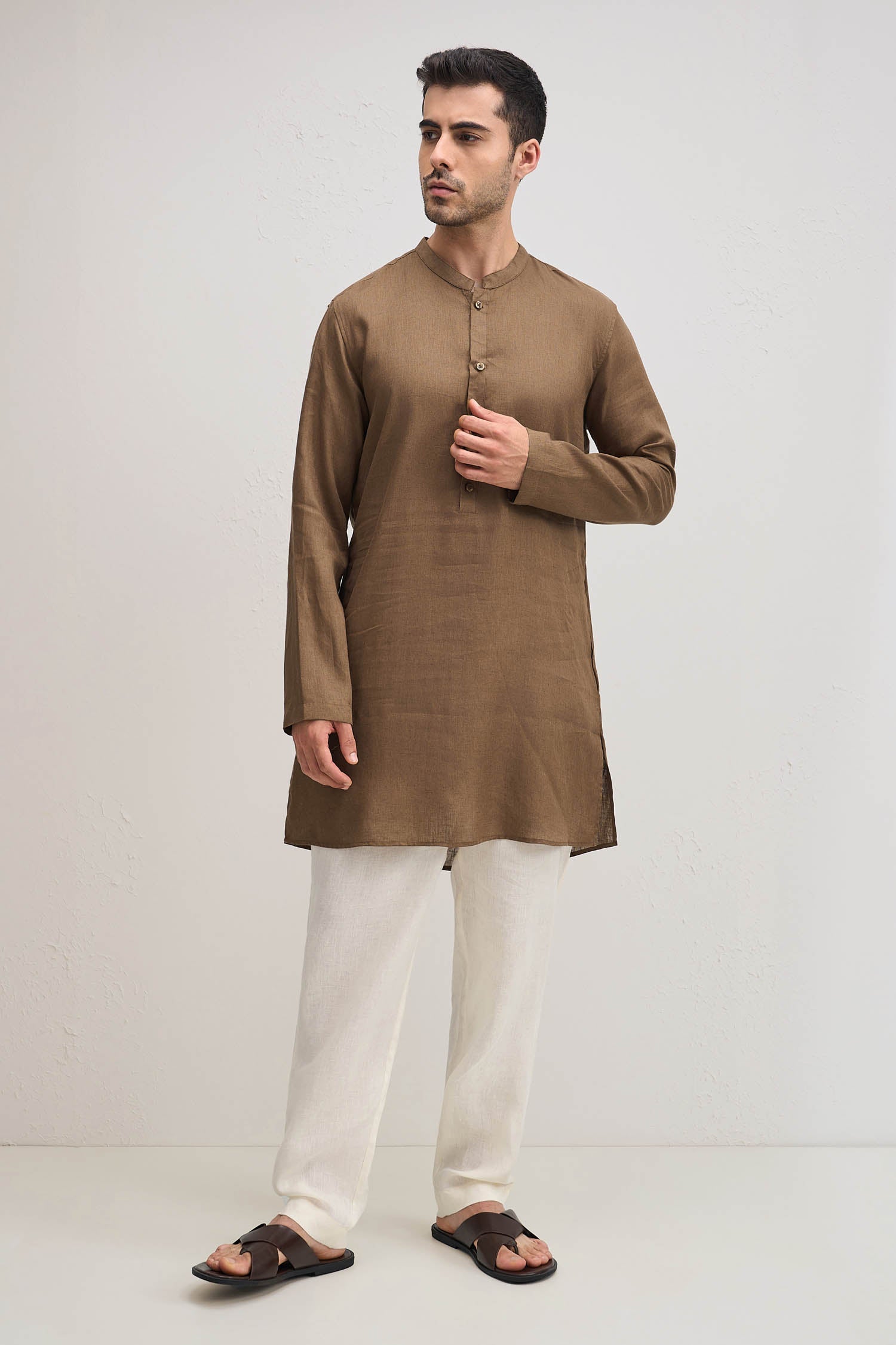 Irish Linen Kurta - Cocoa(Brown)