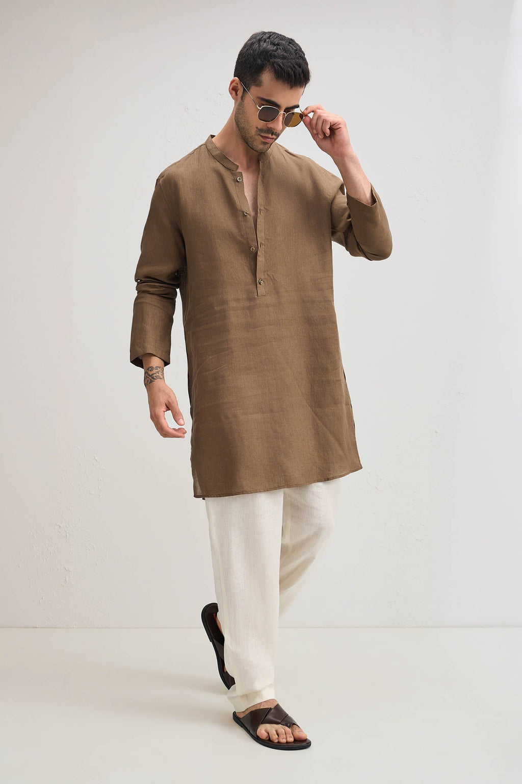 Irish Linen Kurta - Cocoa(Brown)