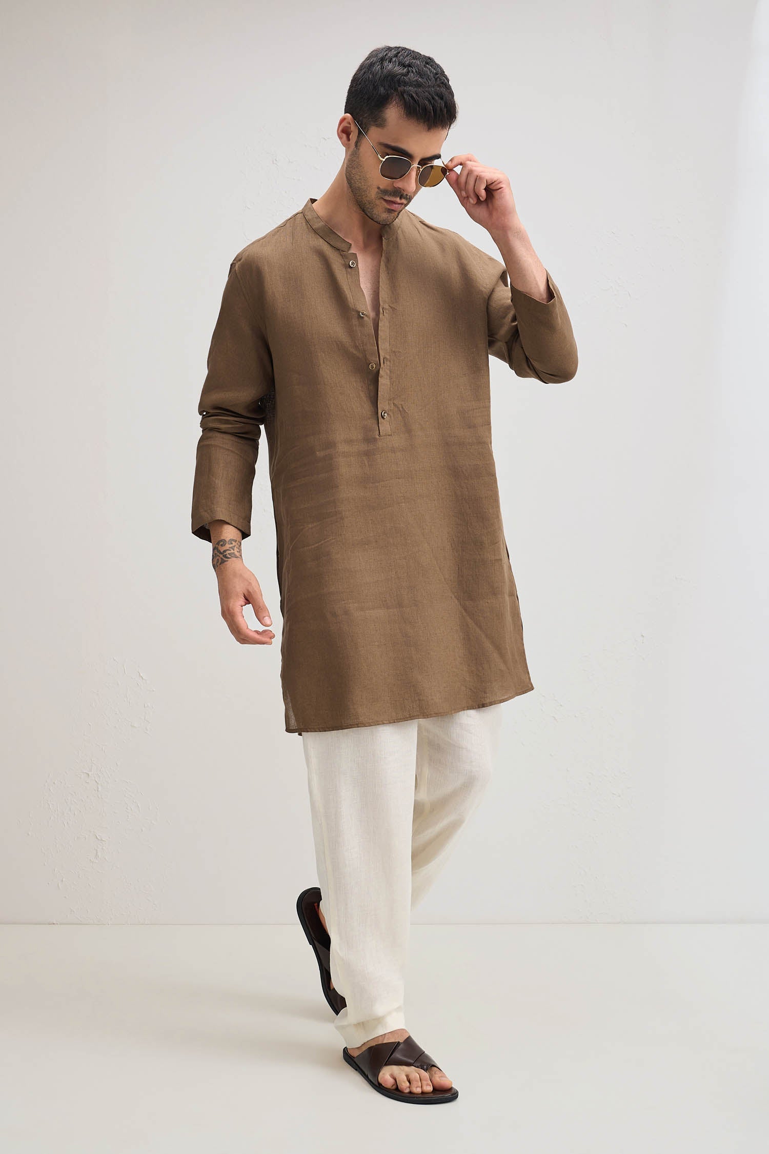 Irish Linen Kurta - Cocoa(Brown)