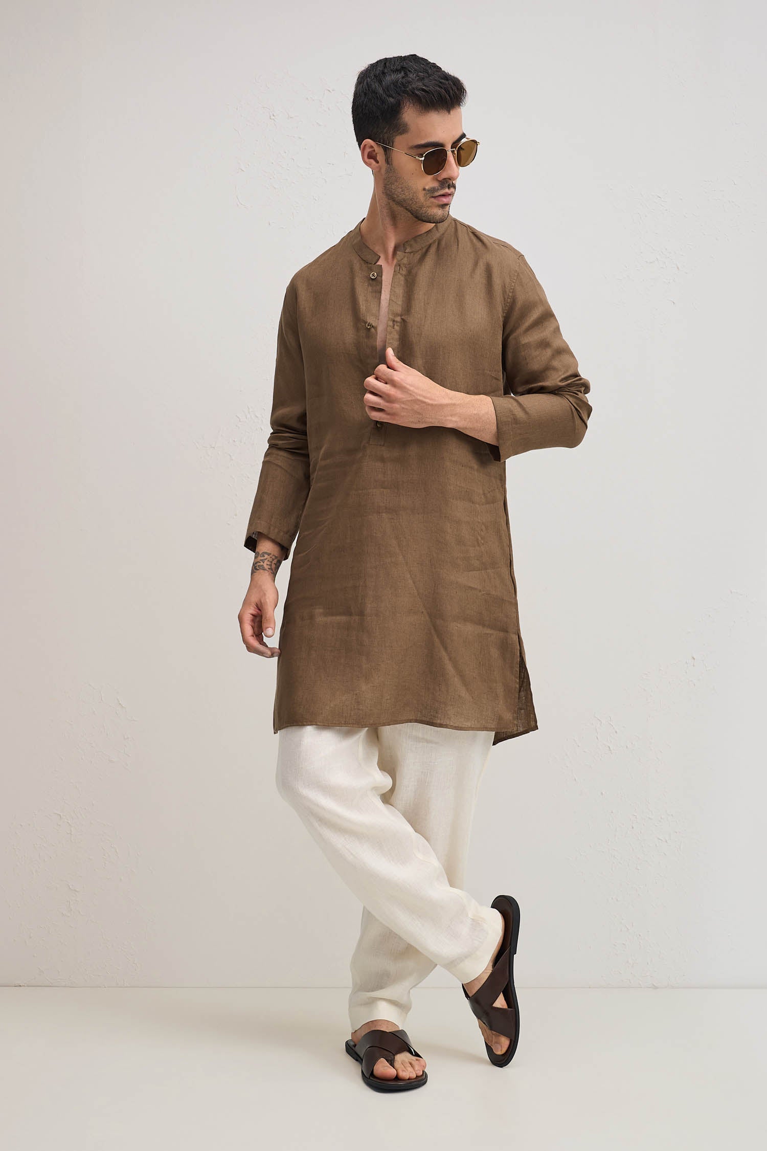 Irish Linen Kurta - Cocoa(Brown)