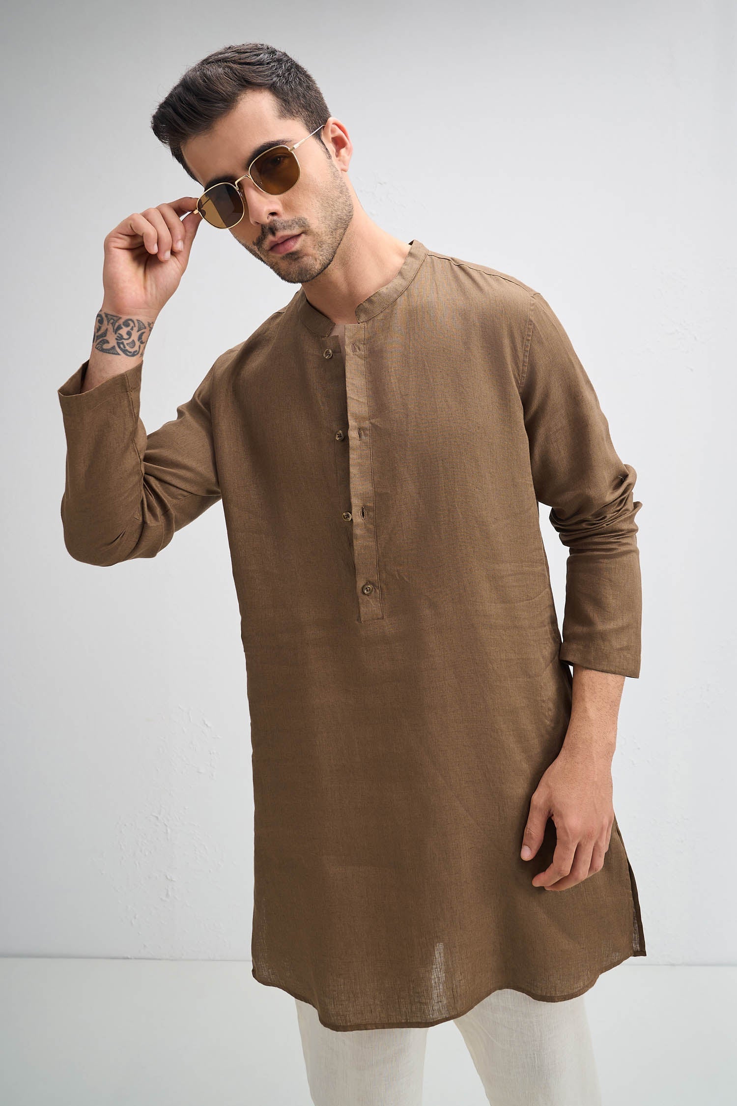 Irish Linen Kurta - Cocoa(Brown)