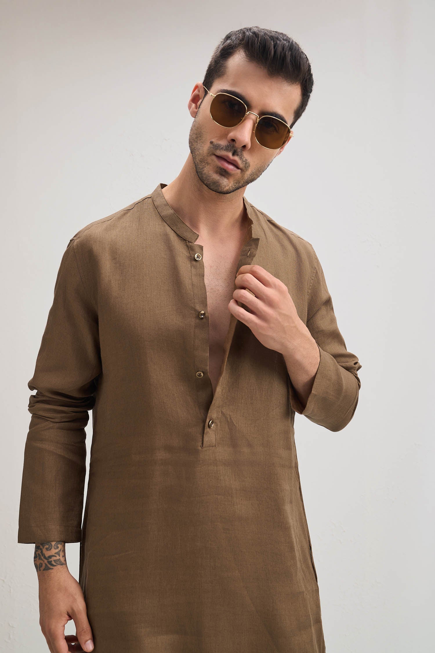 Irish Linen Kurta - Cocoa(Brown)