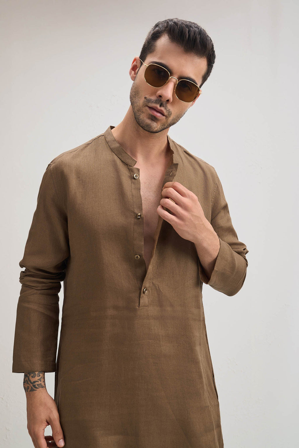 Irish Linen Kurta - Cocoa(Brown)