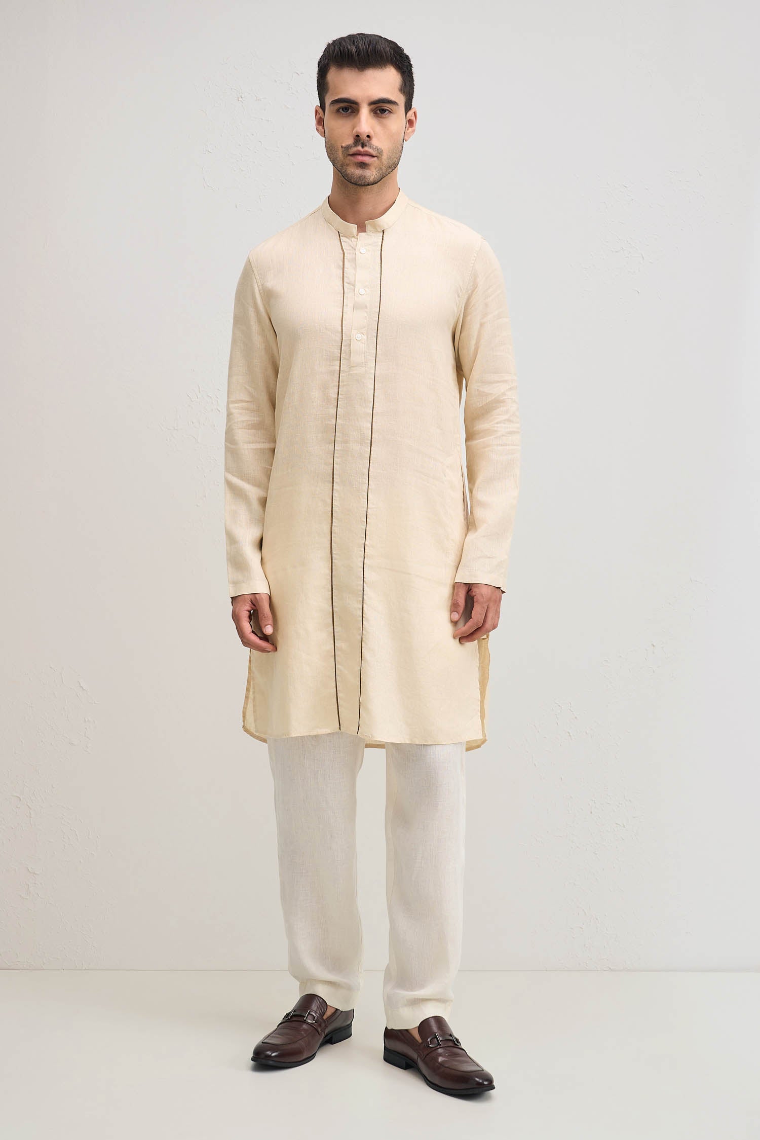 Outline Irish Linen Kurta - Beige