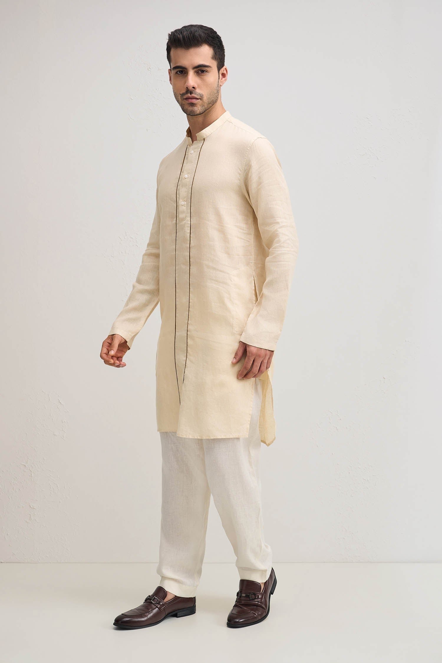 Outline Irish Linen Kurta - Beige