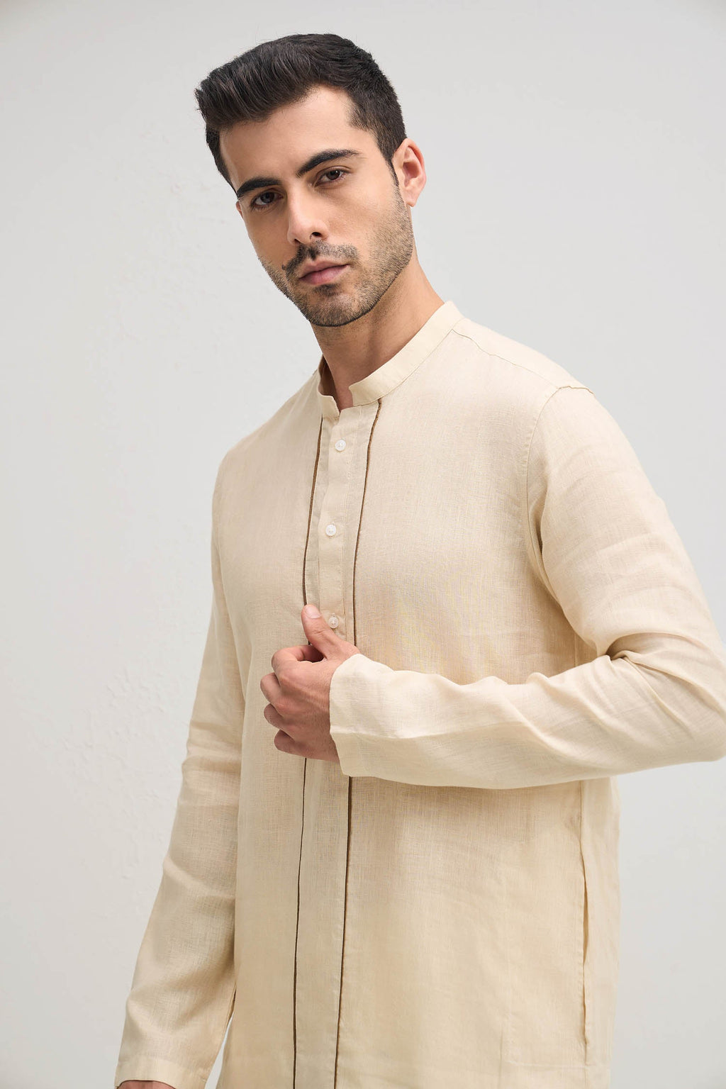 Outline Irish Linen Kurta - Beige