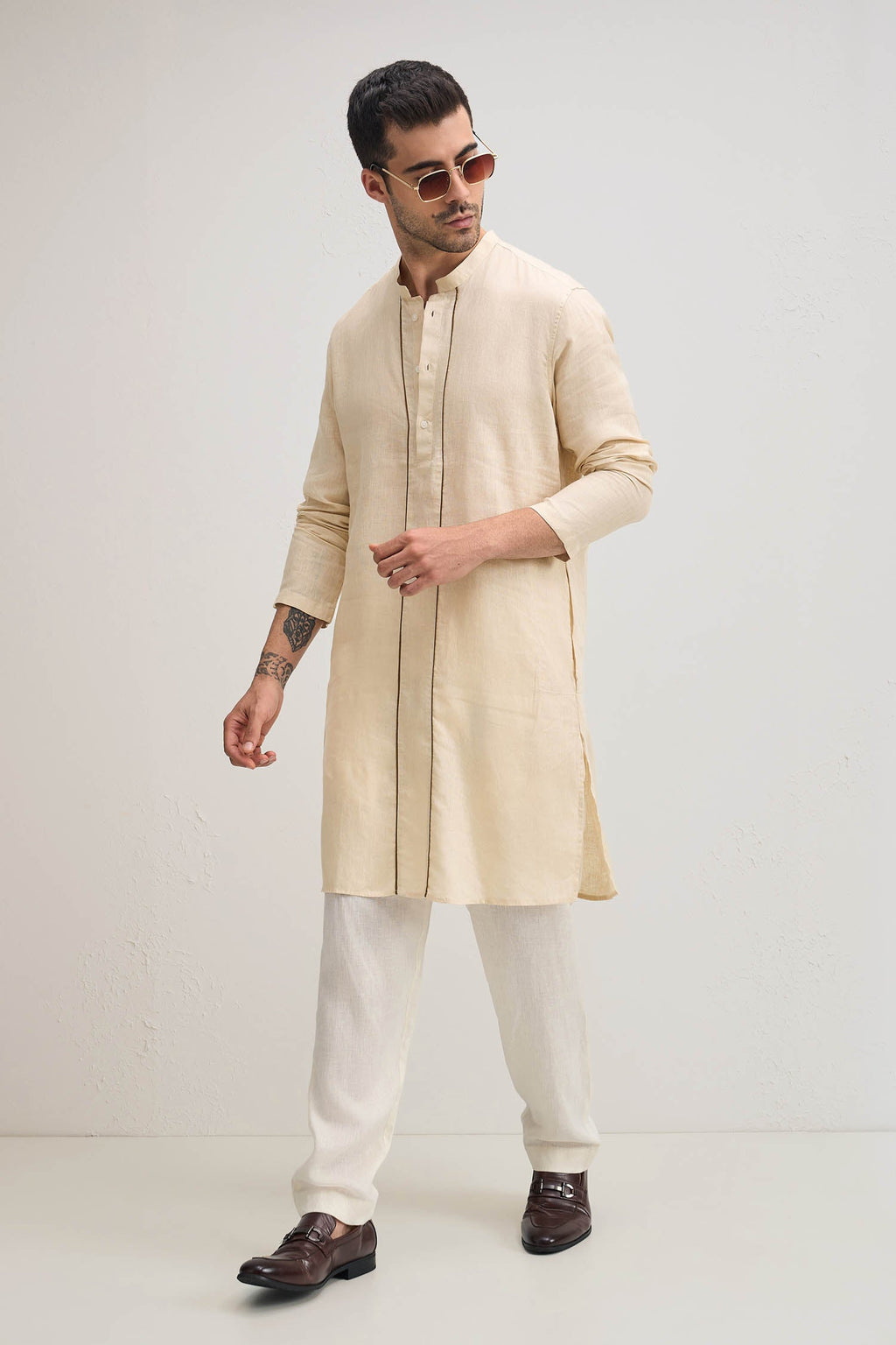 Outline Irish Linen Kurta - Beige