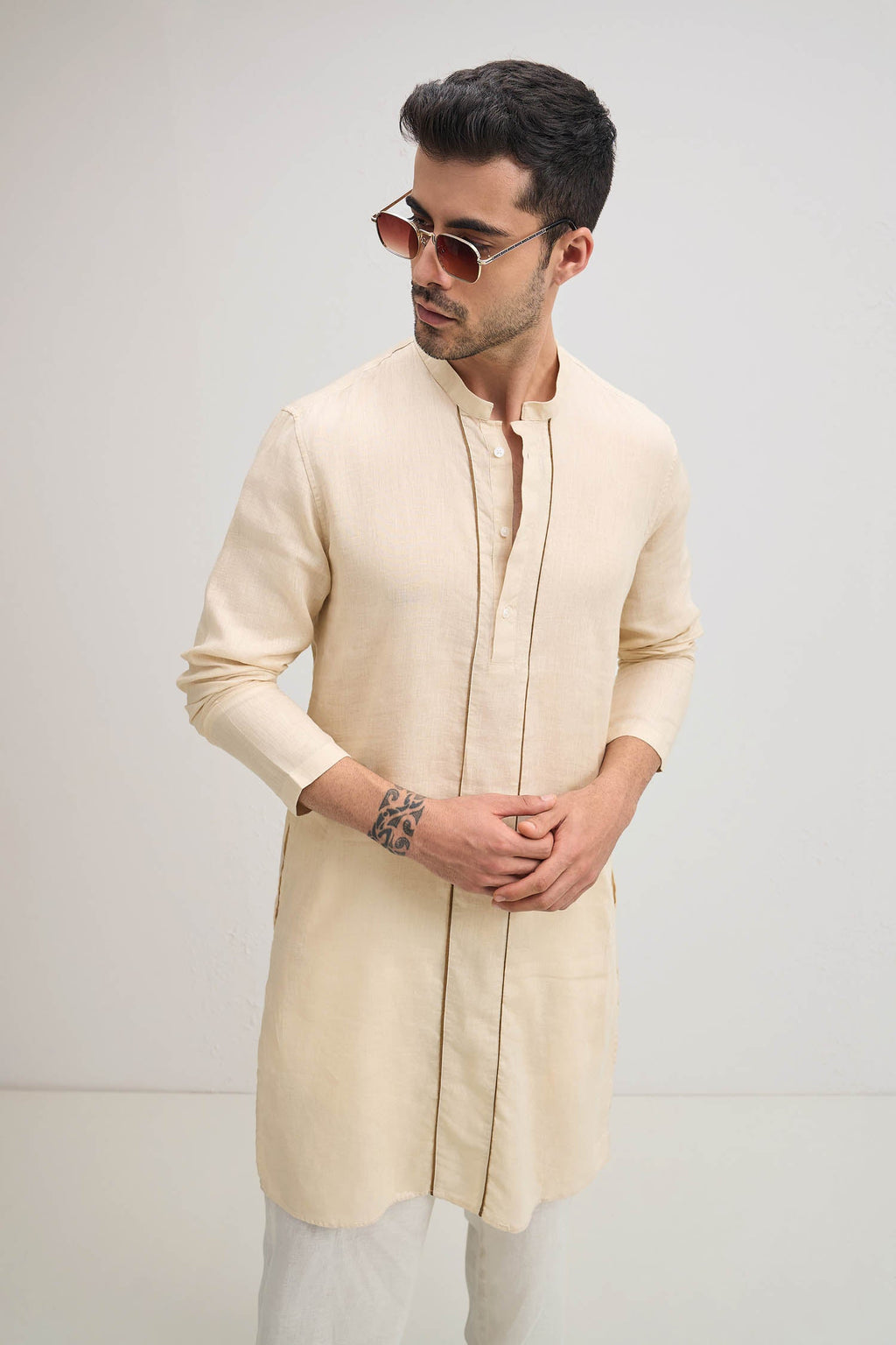 Outline Irish Linen Kurta - Beige