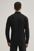 Shoulder leaves - Hand Embroidered Designer Shirt - Black