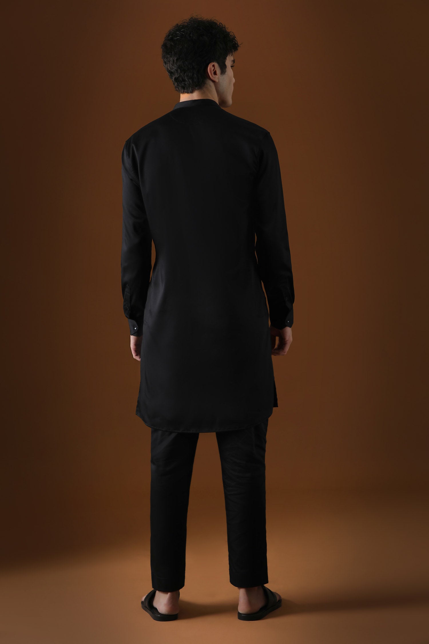 Peacock Hand Embroidered Designer Kurta - Black
