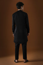 Peacock Hand Embroidered Designer Kurta - Black