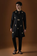 Peacock Hand Embroidered Designer Kurta - Black