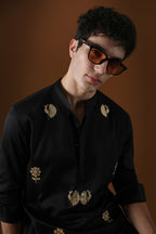 Peacock Hand Embroidered Designer Kurta - Black
