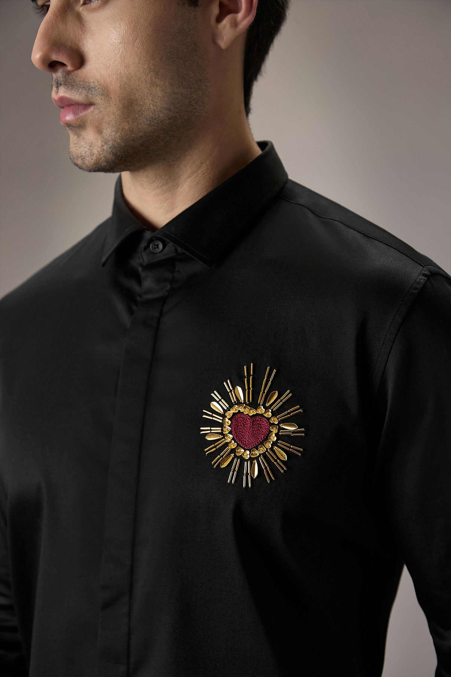 Cora (Heart) - Hand Embroidered Designer Shirt - Black
