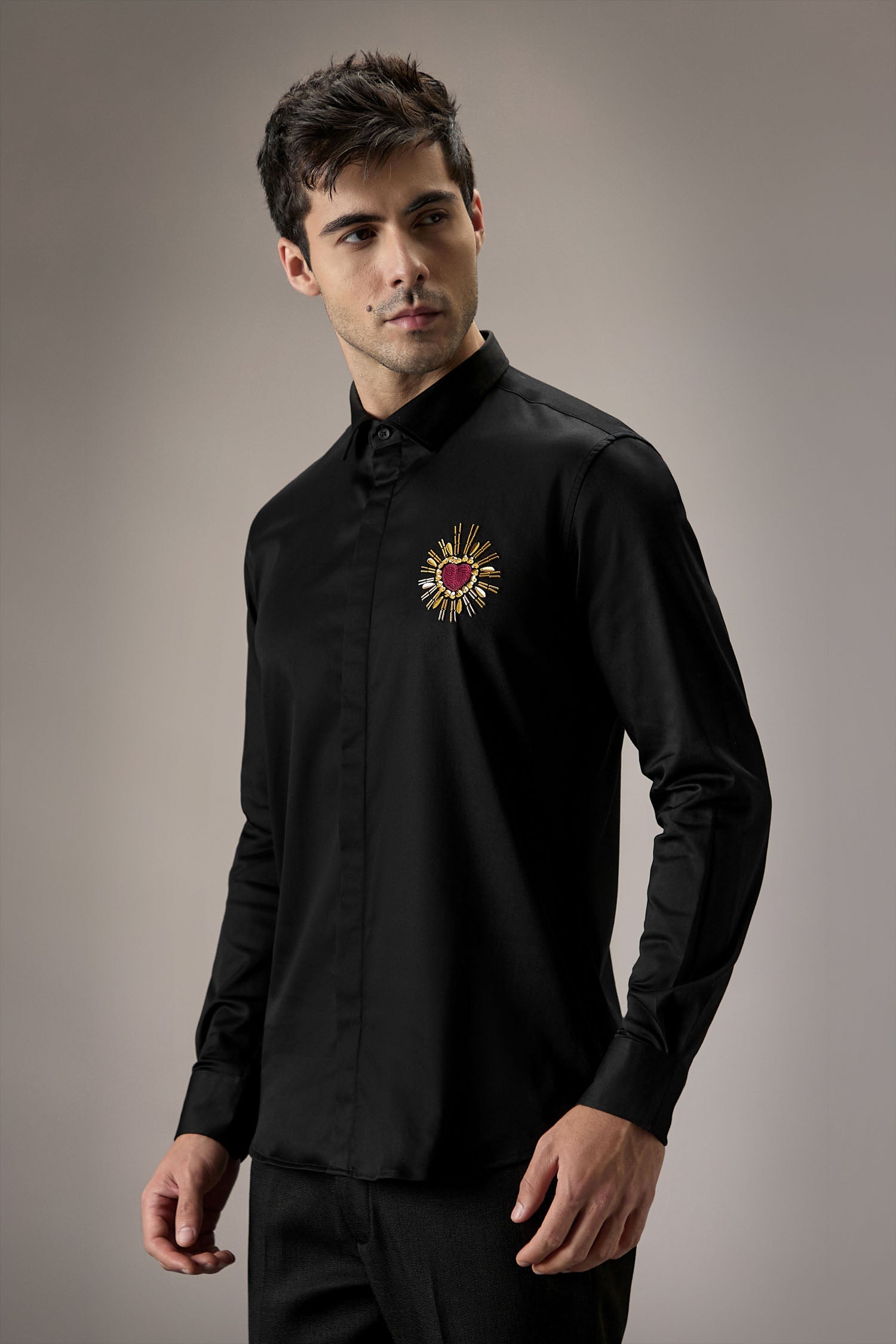 Cora (Heart) - Hand Embroidered Designer Shirt - Black