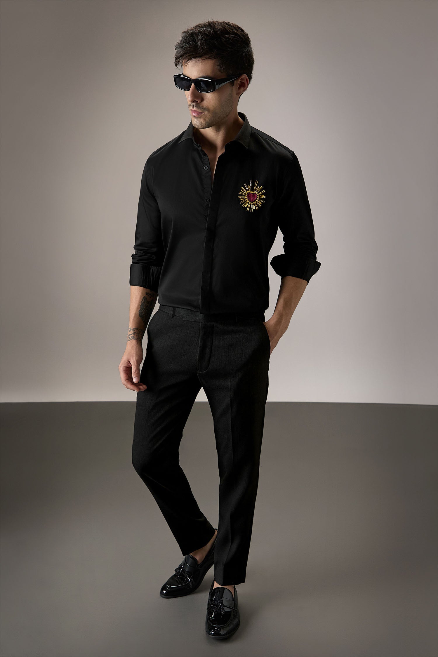 Cora (Heart) - Hand Embroidered Designer Shirt - Black