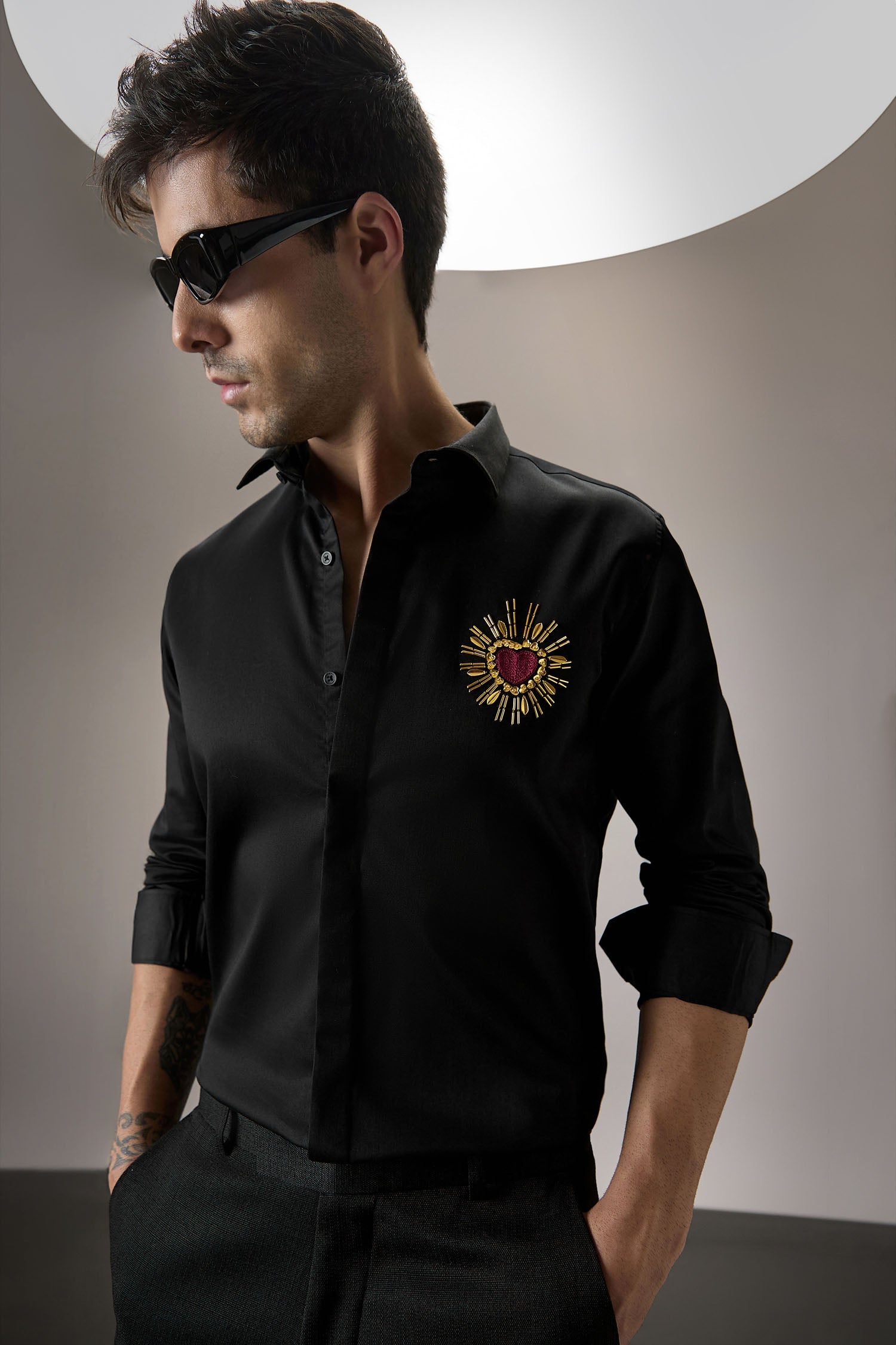 Cora (Heart) - Hand Embroidered Designer Shirt - Black