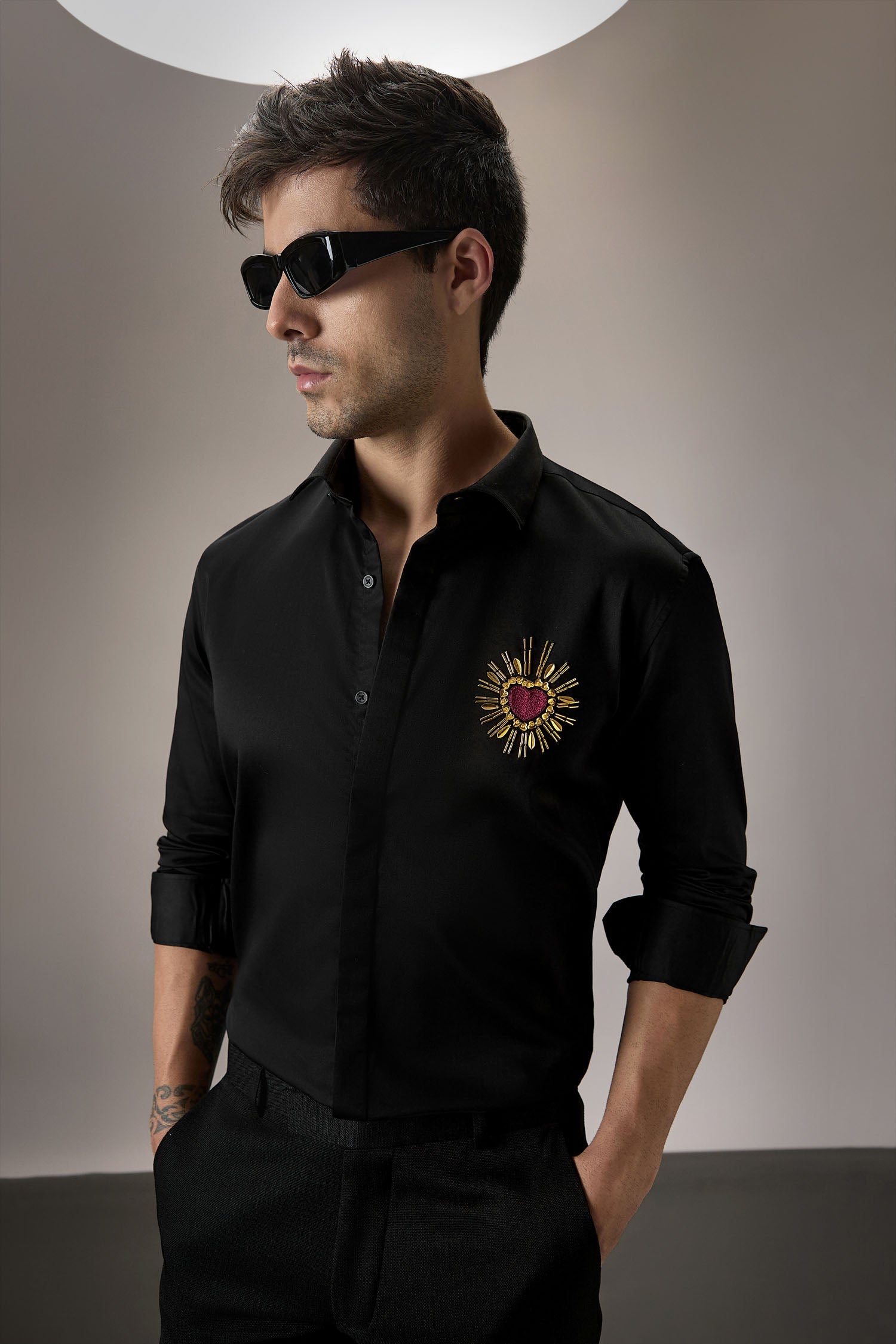 Cora (Heart) - Hand Embroidered Designer Shirt - Black