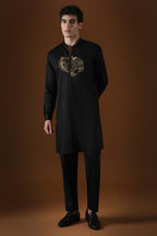 Tiger Hand Embroidered Designer Kurta - Black