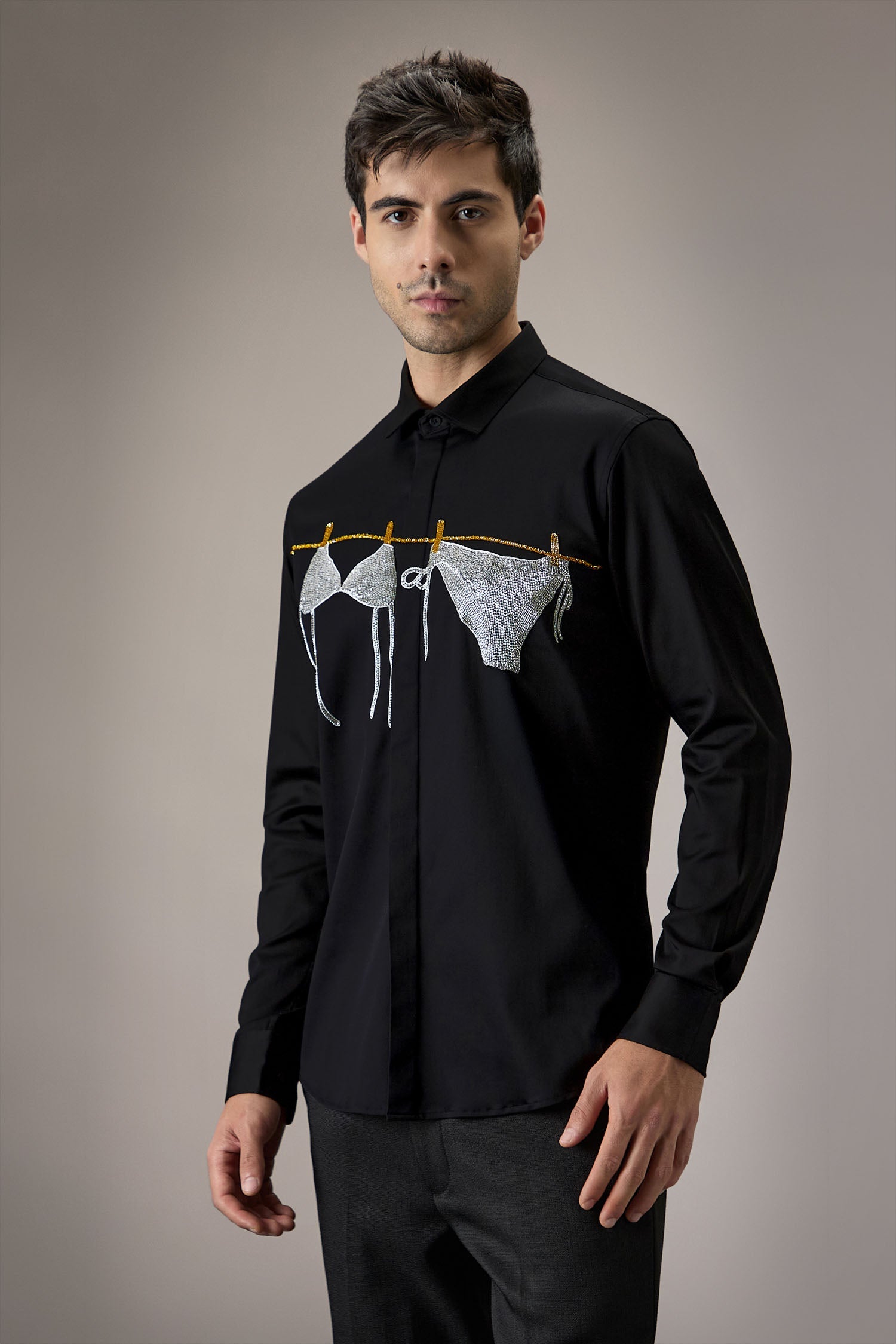 Bikini - Hand Embroidered Designer Shirt - Black