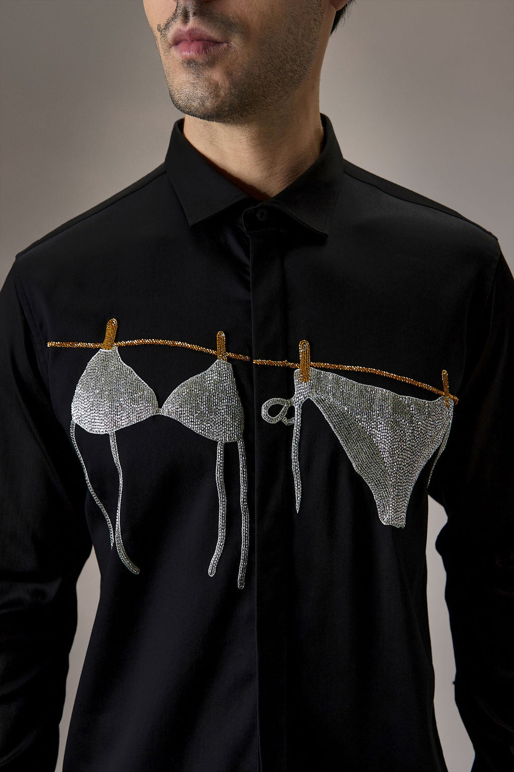 Bikini - Hand Embroidered Designer Shirt - Black