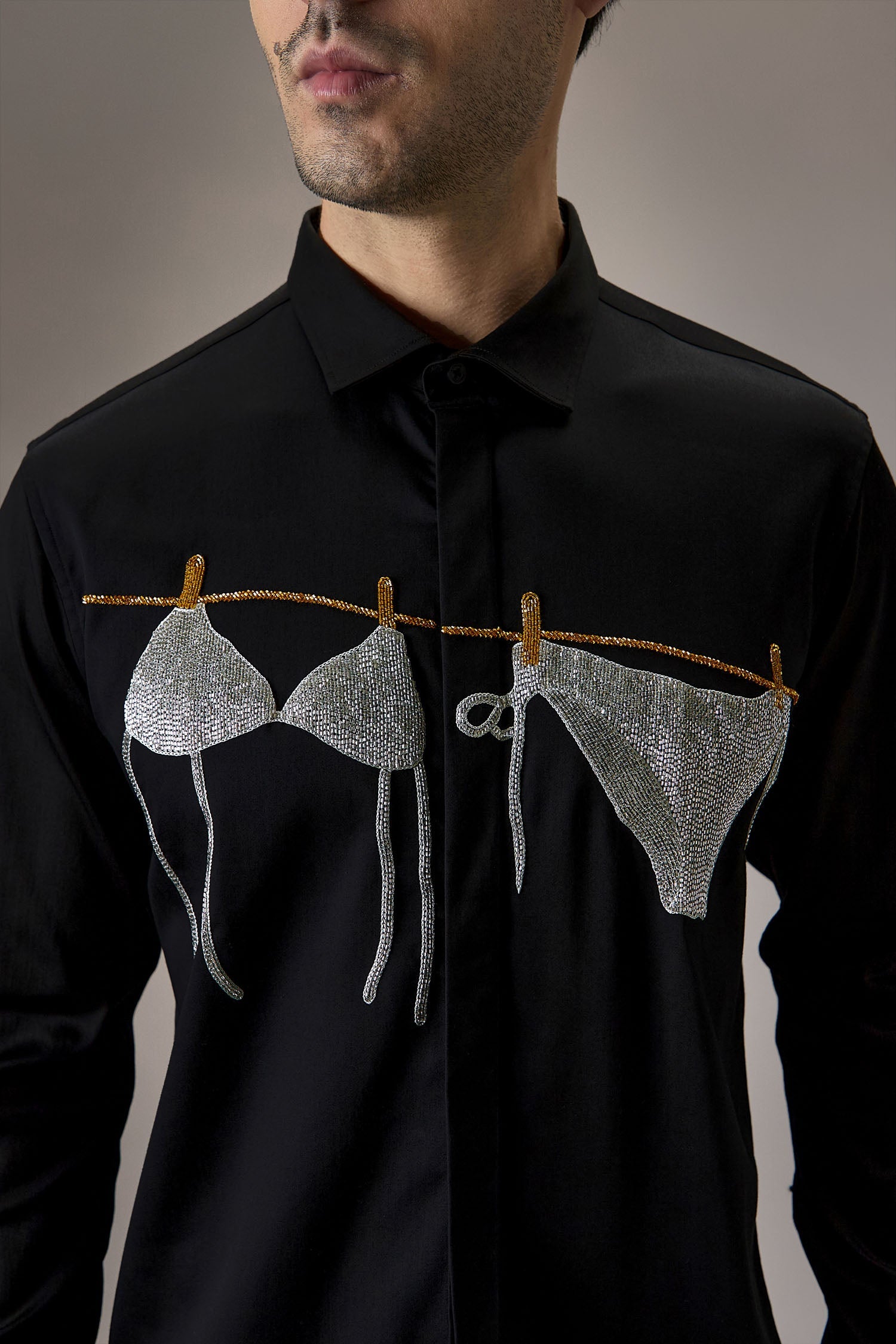 Bikini - Hand Embroidered Designer Shirt - Black