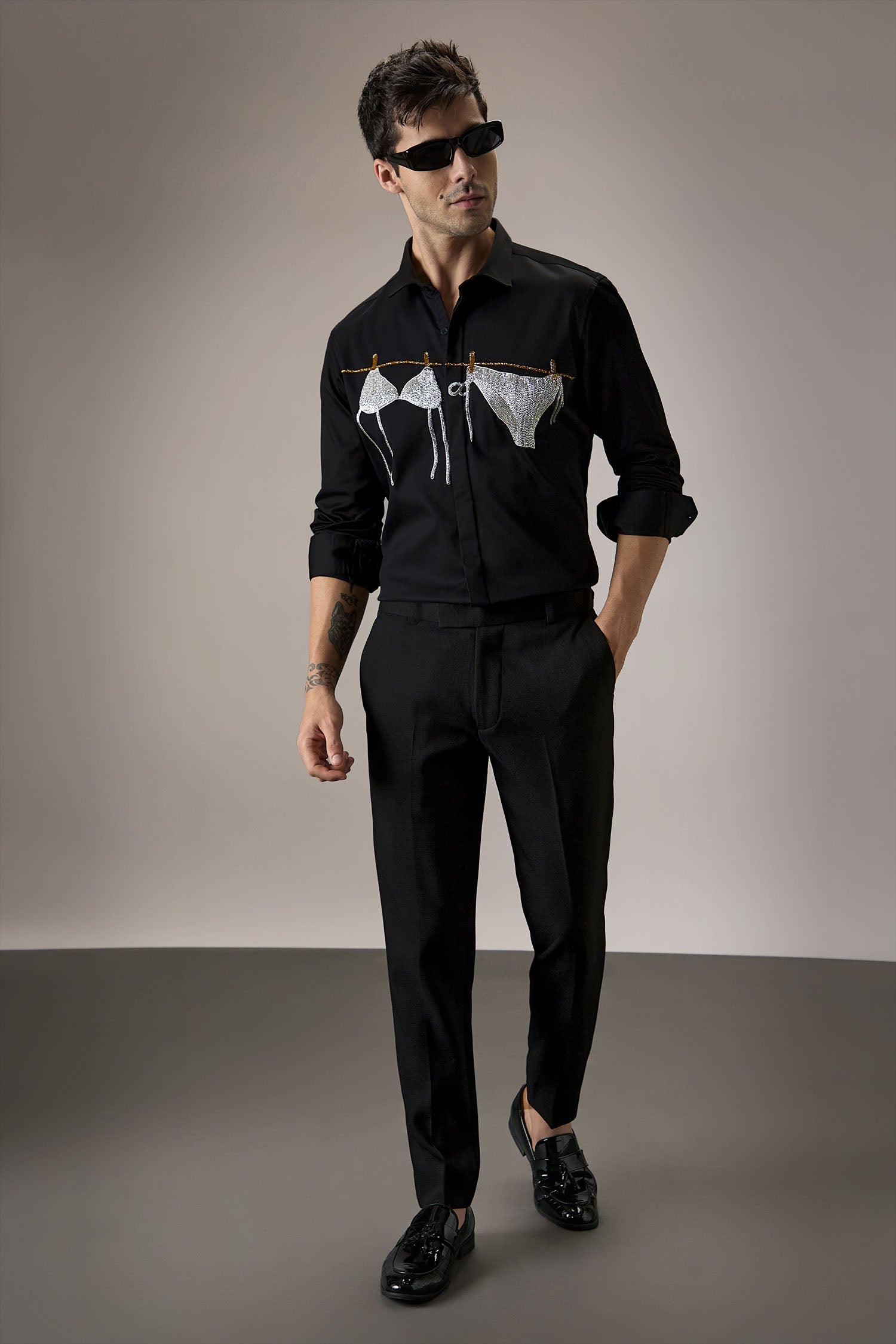 Bikini - Hand Embroidered Designer Shirt - Black