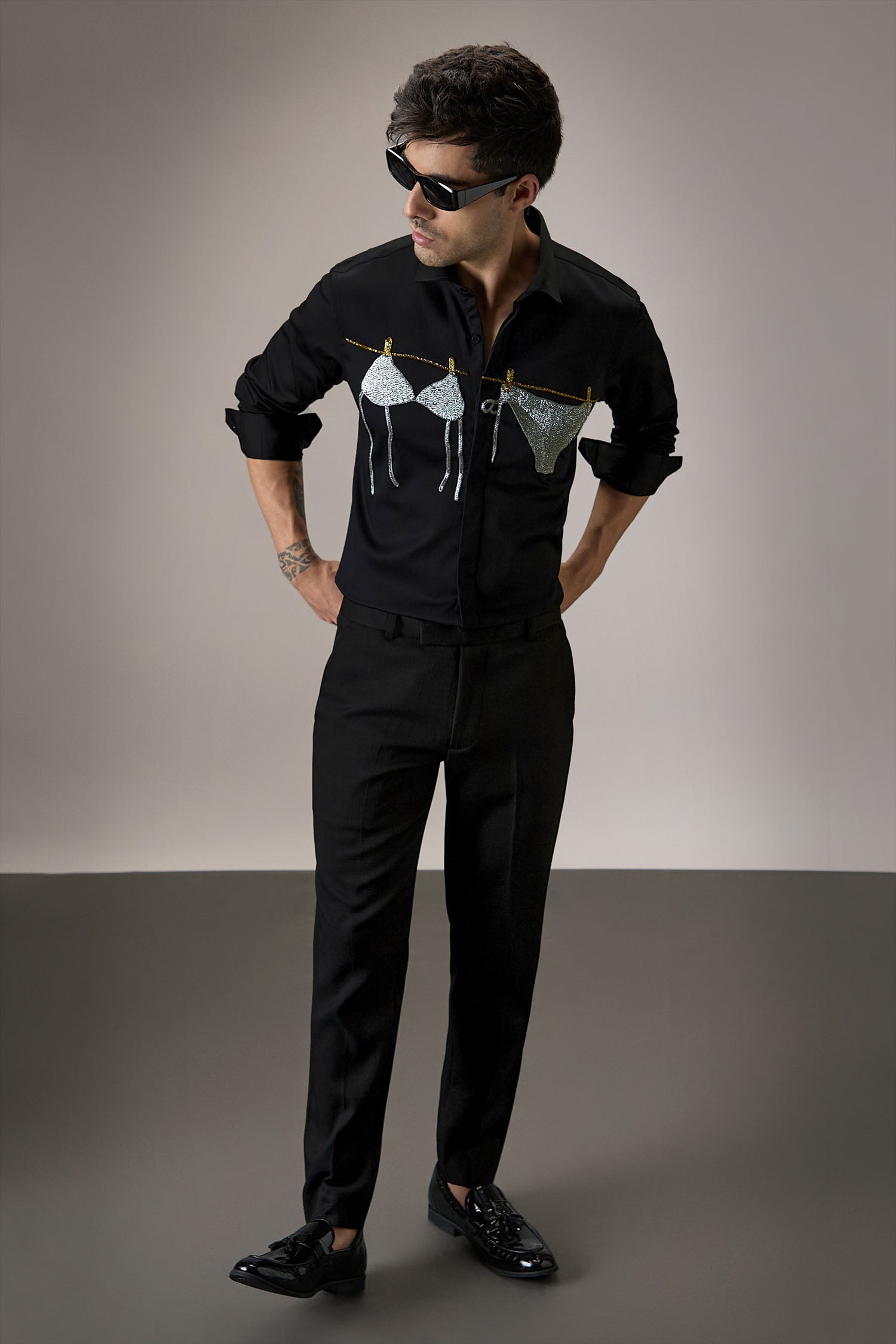 Bikini - Hand Embroidered Designer Shirt - Black