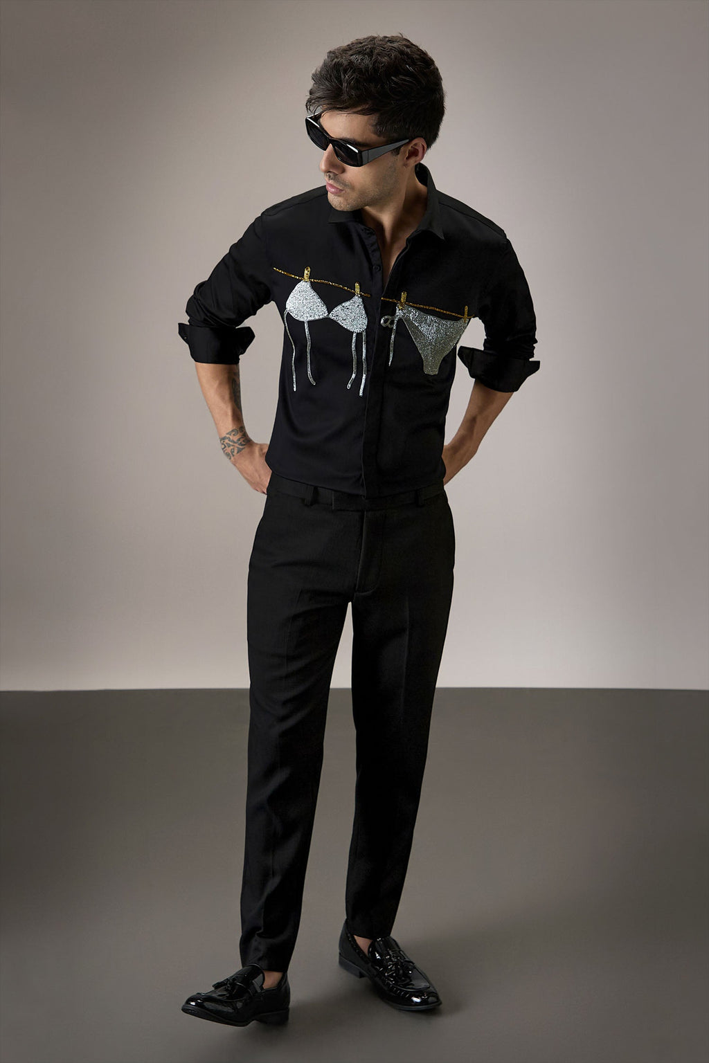 Bikini - Hand Embroidered Designer Shirt - Black