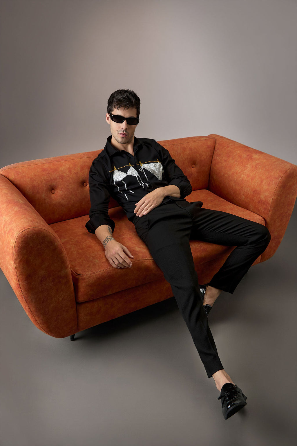 Bikini - Hand Embroidered Designer Shirt - Black