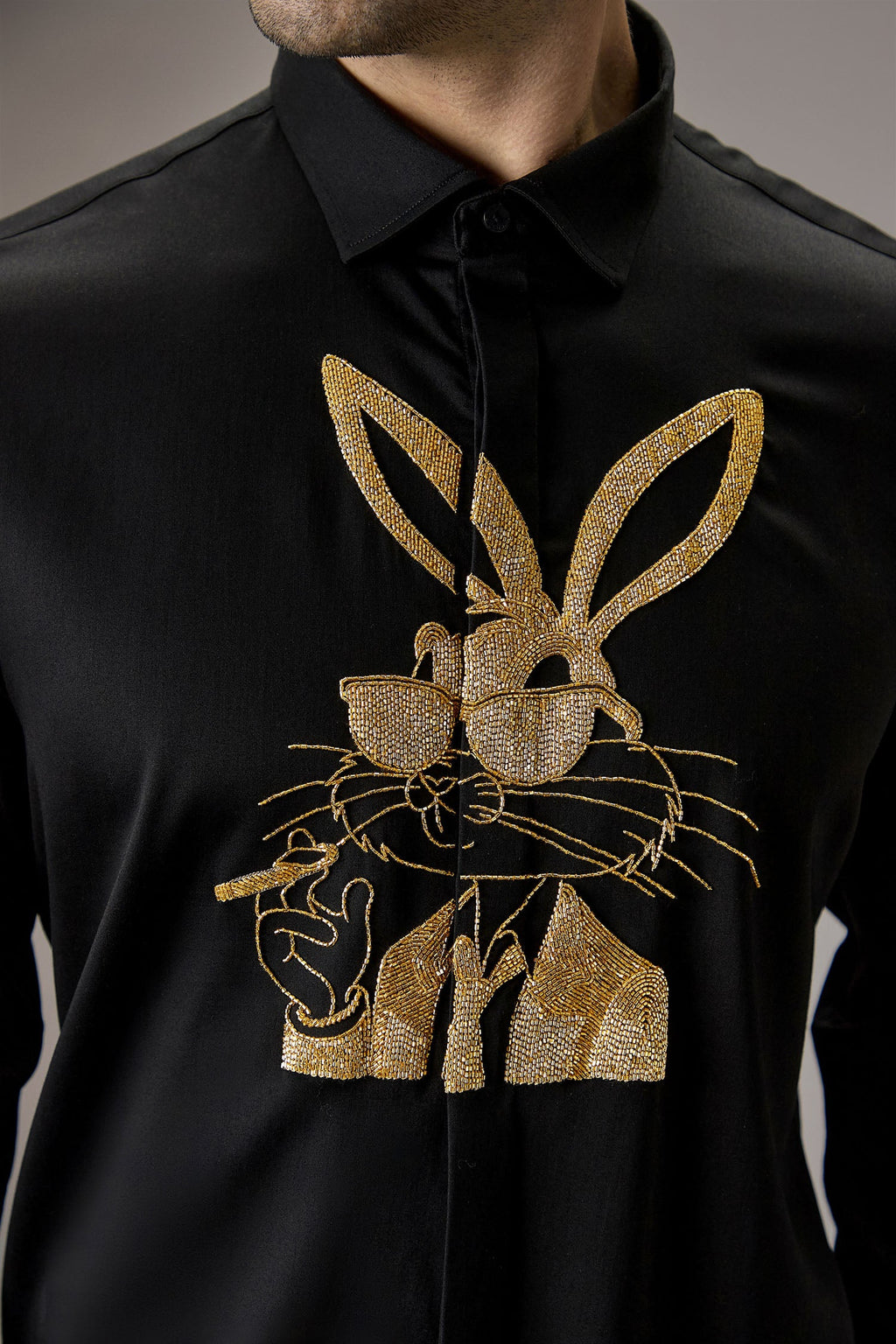 Bugs Bunny - Hand Embroidered Designer Shirt - Black